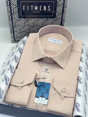 Klasik Uzun Kol Cepsiz Likralı Rahat Kumaş Erkek Gömlek FS-004517 - Bej