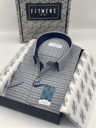 Klasik Kısa Kol Desenli Hediye Kutulu Erkek Gömlek FS-003620 - Lacivert