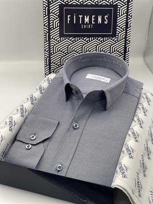 Slim Fit Uzun Kol Ömür Boyu Yakandayım Nakışlı Hediye Kutulu Erkek Gömlek FS-001376 - Lacivert Beyaz