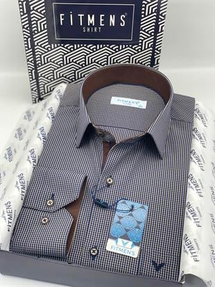 Klasik Uzun Kol Kareli Hediye Kutulu Erkek Gömlek FS-003105 - Lacivert