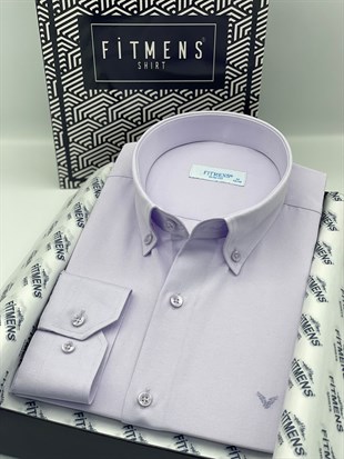 Slim Fit Uzun Kol Pamuklu Hediye Kutulu Kolay Ütülenebilir Erkek Gömlek FS-002225 - Lila