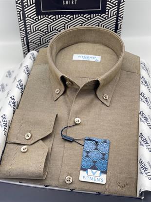 Klasik Uzun Kol Pamuklu Yaka Düğmeli Hediye Kutulu Kolay Ütülenebilir Erkek Gömlek FS-003897 - Kahverengi