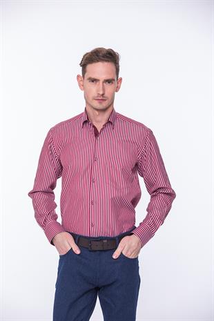 Klasik Uzun Kol Premium Kalın Çizgili Hediye Kutulu Erkek Gömlek FS-001266 - Bordo Beyaz