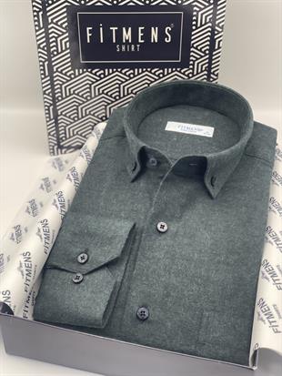 Klasik Uzun Kol Kışlık Oduncu Yaka Düğmeli Pamuklu Hediye Kutulu Erkek Gömlek Y.Filafil FS-003136 - Haki