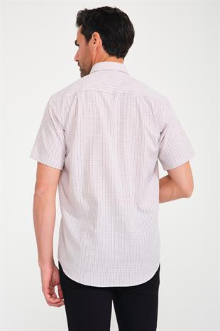 Klasik Kısa Kol Neon Kare Yaka Düğmeli Hediye Kutulu Erkek Gömlek FS-001221 - Bej