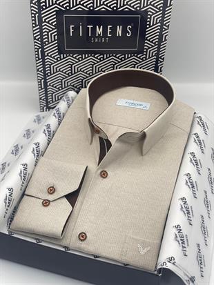 Klasik Uzun Kol Keten Cotton Hediye Kutulu Erkek Gömlek FS-001261 - Açık Bej