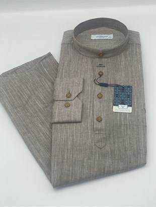 Slim Fit Uzun Kol Hakim Yaka Yarım Patlı Hediye Kutulu Erkek Gömlek FS-003687 - Kahverengi