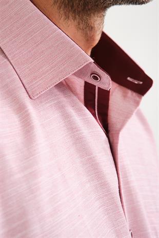 Klasik Kısa Kol V Flam Keten Hediye Kutulu Erkek Gömlek FS-001217 - Bordo