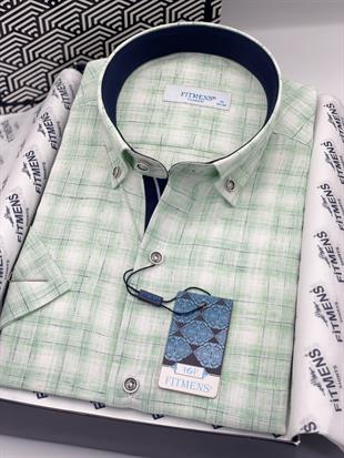 Klasik Kısa Kol Keten Hediye Kutulu Erkek Gömlek FS-004165 - Yeşil