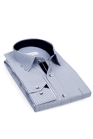 Klasik Uzun Kol Çubuk Çizgili Hediye Kutulu Erkek Gömlek FS-001365 - Beyaz Mavi