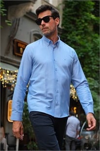 Slim Fit Uzun Kol Pamuklu Hediye Kutulu Kolay Ütülenebilir Erkek Gömlek FS-002225 - Saks Mavi