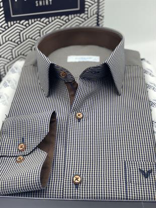 Klasik Uzun Kol Kareli Hediye Kutulu Erkek Gömlek FS-003105 - Lacivert