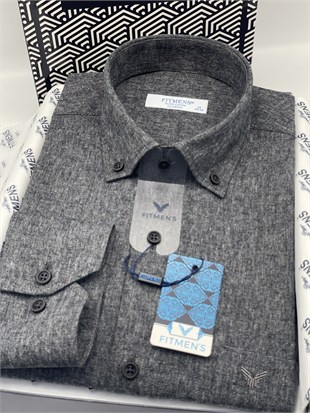 Klasik Uzun Kol Kışlık Oduncu %100 Cotton Filafil Yaka Düğmeli Hediye Kutulu Erkek Gömlek FS-003136 - Gri