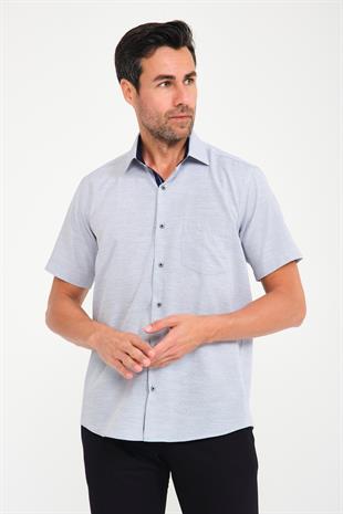 Klasik Kısa Kol V Flam Keten Hediye Kutulu Erkek Gömlek FS-001217 - Lacivert