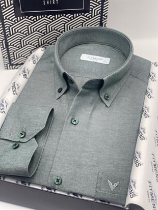 Klasik Uzun Kol Pamuklu Yaka Düğmeli Hediye Kutulu Kolay Ütülenebilir Erkek Gömlek FS-003897 - Yeşil