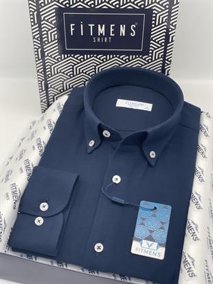 Slim Fit Uzun Kol Müslin Pamuk Rahat Nefes Alabilen Kumaştan Yaka Düğmeli Hediye Kutulu Erkek Gömlek FS-004202 - Lacivert