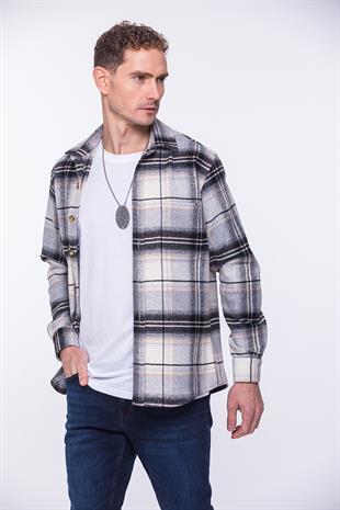 Oversize Yeni Sezon Gömlek Yaka Pamuklu Oduncu Hediye Kutulu Erkek Gömlek FS-002201 - Gri