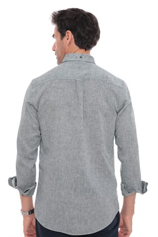 Slim Fit Uzun Kol Yaka Düğmeli Nefes Alan Keten Hediye Kutulu Erkek Gömlek FS-004548 - Yeşil