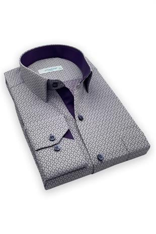 Klasik Uzun Kol Baklava Desenli Jakarlı Hediye Kutulu Erkek Gömlek FS-001366 - Mor
