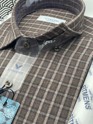 Klasik Uzun Kol Kışlık Ekoseli Oduncu Yaka Altı Düğmeli Pamuklu Hediye Kutulu Erkek Gömlek FS-003133 - Kahverengi