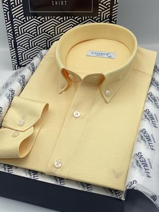 Slim Fit Uzun Kol Pamuklu Hediye Kutulu Kolay Ütülenebilir Erkek Gömlek FS-002225 - Sarı