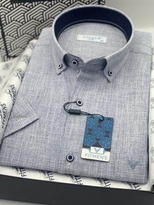 Klasik Kısa Kol Keten Yaka Düğmeli Hediye Kutulu Erkek Gömlek FS-003626 - Mavi