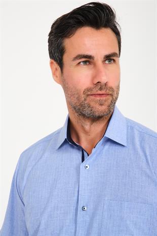 Klasik Kısa Kol Neon Çiçek Armür Hediye Kutulu Erkek Gömlek FS-001214 - Mavi