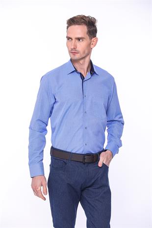 Klasik Uzun Kol Filafil Pitikareli Swift Hediye Kutulu Erkek Gömlek FS-001263 - Saks Mavi