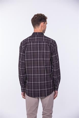 Klasik Uzun Kol Kışlık Ekoseli Oduncu Yaka Altı Düğmeli Pamuklu Hediye Kutulu Erkek Gömlek FS-001990 - Kahverengi