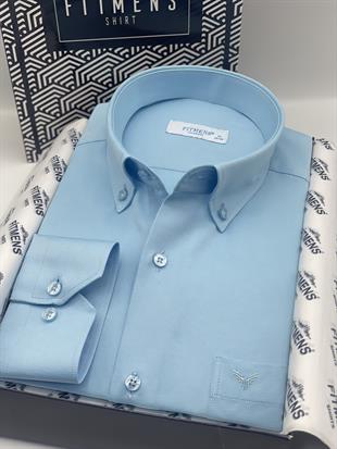 Klasik Uzun Kol Pamuklu Yaka Düğmeli Hediye Kutulu Kolay Ütülenebilir Erkek Gömlek FS-003897 - Turkuaz