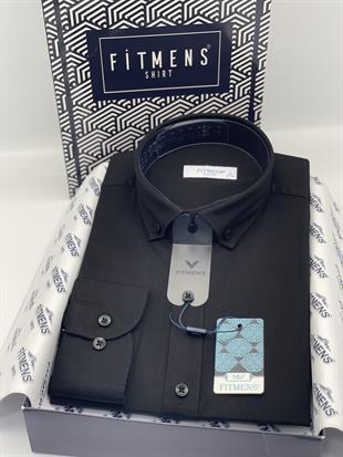 Slim Fit Uzun Kol Yıkamalı Gabardin Hediye Kutulu Erkek Gömlek FS-001364 - Siyah