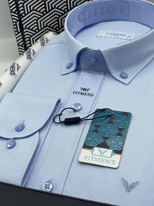 Klasik Uzun Kol Yaka Düğmeli Oxford Hediye Kutulu Erkek Gömlek FS-003571 - Açık Mavi