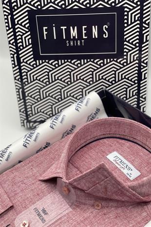 Regular Fit Uzun Kol Keten Cepsiz Hediye Kutulu Erkek Gömlek FS-001578 - Bordo