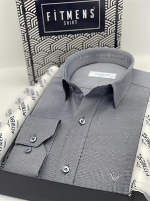 Slim Fit Uzun Kol Ömür Boyu Yakandayım Nakışlı Hediye Kutulu Erkek Gömlek FS-001376 - Lacivert Beyaz