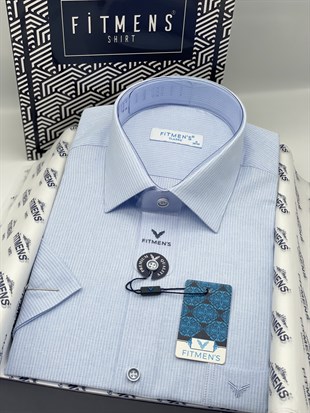 Klasik Kısa Kol Keten Cotton Nefes Alan Kumaş Hediye Kutulu Erkek Gömlek FS-004573 - Açık Mavi