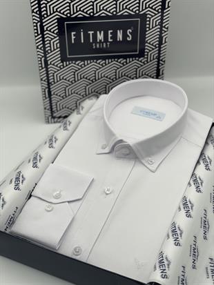 Klasik Uzun Kol Yaka Düğmeli Cepsiz Erkek Hediye Kutulu Gömlek FS-003309 - Beyaz