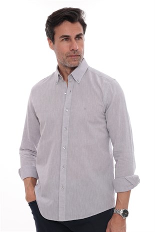 Slim Fit Uzun Kol Yaka Düğmeli Nefes Alan Keten Hediye Kutulu Erkek Gömlek FS-004548 - Gri