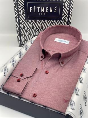 Slim Fit Uzun Kol Pamuklu Hediye Kutulu Kolay Ütülenebilir Erkek Gömlek FS-002225 - Bordo