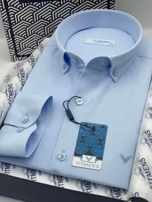 Slim Fit Uzun Kol Pamuklu Hediye Kutulu Kolay Ütülenebilir Erkek Gömlek FS-002225 - Buz Mavi