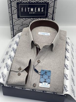 Klasik Uzun Kol Keten Cotton Hediye Kutulu Erkek Gömlek FS-001261 - Bej