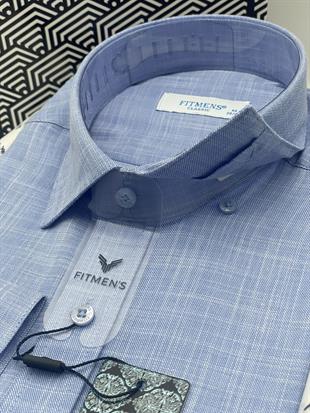 Klasik Uzun Kol Keten Yaka Alttan Düğmeli Hediye Kutulu Erkek Gömlek FS-003686 - Mavi