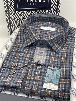 Klasik Uzun Kol Kışlık Ekoseli Oduncu Yaka Altı Düğmeli Pamuklu Hediye Kutulu Erkek Gömlek FS-001987 - Kahverengi