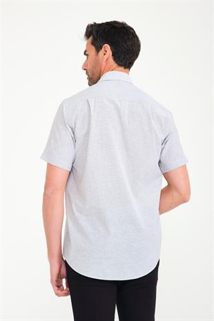 Klasik Kısa Kol Keten Cotton Garneli Hediye Kutulu Erkek Gömlek FS-000748 - Gri