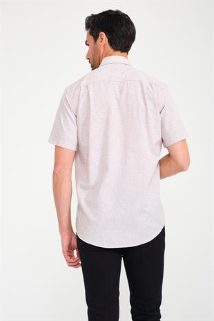 Klasik Kısa Kol Açık Zemin Kutu Desen Keten Cotton Hediye Kutulu Erkek Gömlek FS-000745 - Kahverengi