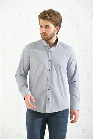 Slim Fit Uzun Kol Pöti Kareli Yaka Düğmeli Hediye Kutulu Erkek Gömlek FS-001373 - Kahverengi