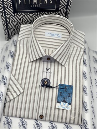 Klasik Kısa Kol Keten Cotton Nefes Alan Kumaş Hediye Kutulu Erkek Gömlek FS-004571 - Kahverengi