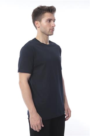 Slim Fit Kısa Kol Nakışlı %100 Pamuklu T-Shirt FS-003011 - Lacivert