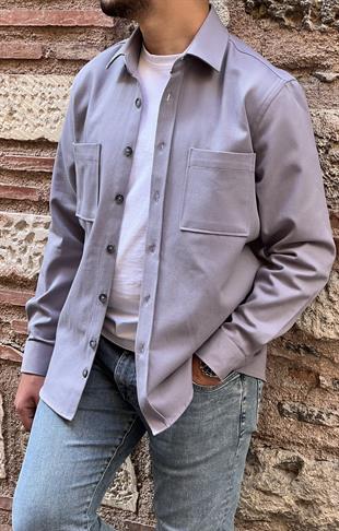 Oversize Gabardin Pamuklu Hediye Kutulu Erkek Ceket Gömlek FS-003868 - Gri