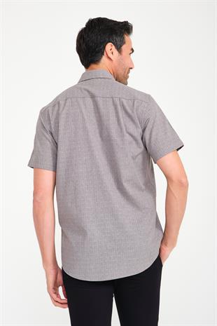Klasik Kısa Kol Açık Zemin Kutu Desen Keten Cotton Hediye Kutulu Erkek Gömlek FS-000745 - Gri