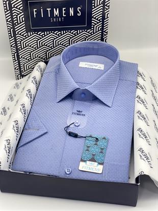 Klasik Kısa Kol Armürlü Hediye Kutulu Erkek Gömlek FS-004163 - Saks Mavi